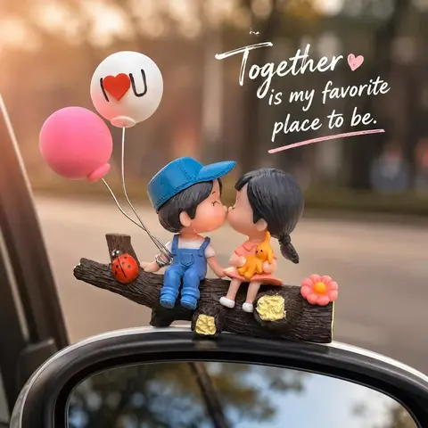 Whimsical Cartoon Couple Design Car Trinkets - Dashboard-Safe Size, Heat-Humid Durable Girly Car Accessories, Creative Home Decor Statues & Figurines, Teenage Girl Gifts (Summer Sale, Mid-Year Sale, Restock, DFYD, Deals for You Day)