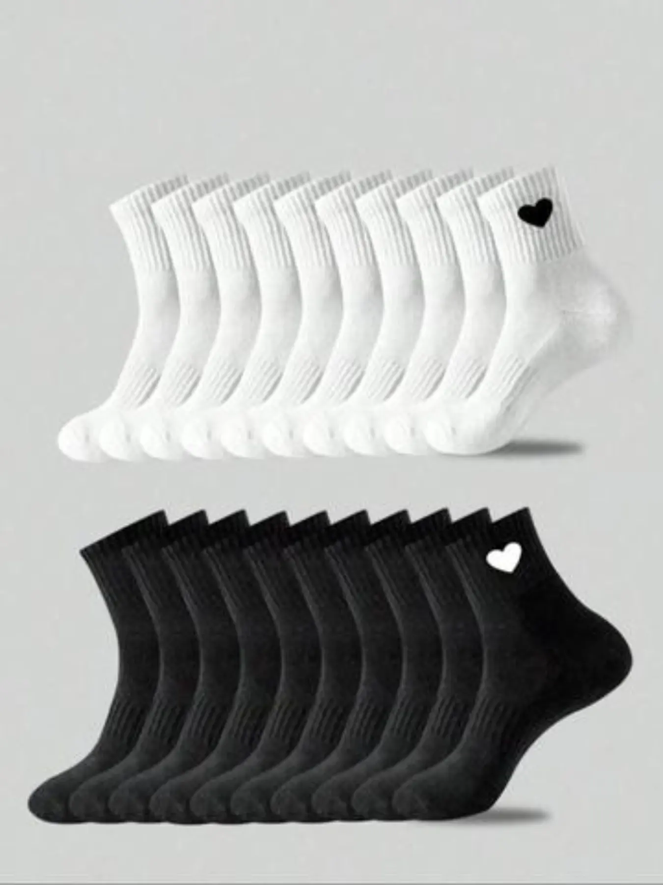 5 Pairs/10 Pairs/20 Pairs Socks, Heart Pattern Mid-Calf Socks, Casual Sports Socks, Athletic Socks, Unisex, Breathable, All Seasons