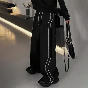 Men's Drawstring Waist Loose Fit Striped design Straight Leg Collegiate Sports Pants,Plain Basics Versatile Casual Style Joggers,Solid color Athletic Trousers,Suitable For Daily Menswear,Going Out, Commuting, Four All Seasons, For Spring/Autumn/Winter Spr