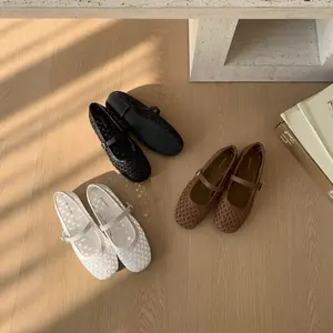 Women's 2026 Retro Woven Mary Jane Shoes Round Toe Hollow Out Breathable Flat Shoes Elegant Shallow Mouth Soft Sole Non Slip Fashion Daily Commute Office All Match Casual Ladies Walking Shoes