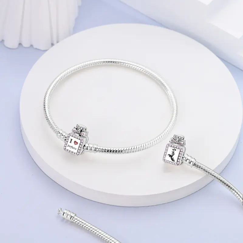 Personalized I love Perfume Charm Bracelet, Elegant Snake Chain for Women, Gift for Her