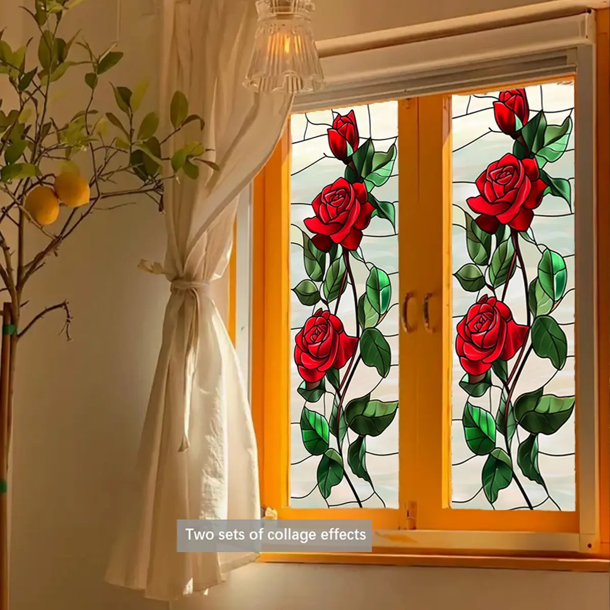 A large-sized rose window sticker (30*120cm) with double-sided visibility and electrostatic adsorption, suitable for decorating window glass doors, Decorative Sticker, D20468-YC
