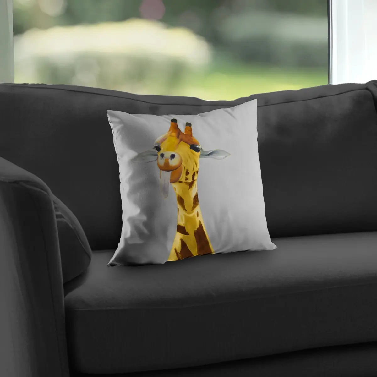 Begin Home Decor C1PT141490PTTW 14 x 14 in. Funny Giraffe Face - Wildlife Poly Twill Throw Pillow - Decor