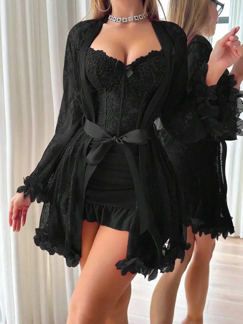 Women's 2-Piece Lingerie Set, Sexy V-Neck Lace Teddy Bodysuit Top, Soft Stretch Fabric for Maternity Sleepwear, Pregnancy, Strapless, Stretchy, Loungewear, Bridal, Fancy Lace Nightdresses