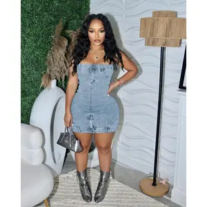 Denim Dress for Women Sexy Strapless Mini Dress Casual Bodycon Tube Jean Dresses