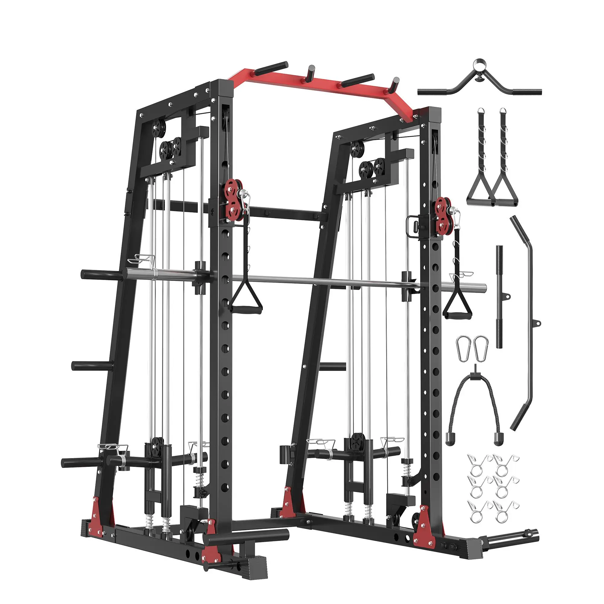 (3 PACKAGESS) Smith Machine, 2000LBS Power Cage with Cable Crossover System, Squat Rack with Smith Bar, All-in-One Home Gym System, Dual Independent Pulley,LAT Pulldown,Pull-Up Bar, Landmine, J Hooks