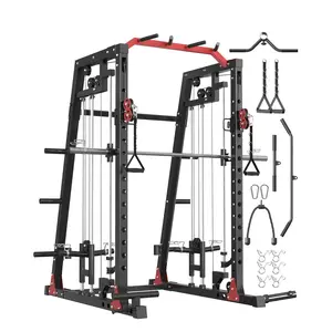 (3 PACKAGESS) Smith Machine, 2000LBS Power Cage with Cable Crossover System, Squat Rack with Smith Bar, All-in-One Home Gym System, Dual Independent Pulley,LAT Pulldown,Pull-Up Bar, Landmine, J Hooks