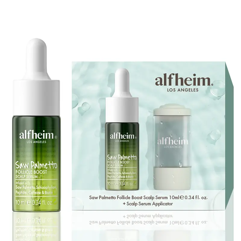 Saw Palmetto Scalp Serum for Boost Follicle - Infused With Caffeine, Biotin for Thicker Hair - Balance Scalp, Rejuvenate Hair Follicles ＆ Improve Hair Density - 1.69 fl oz + Serum Applicator