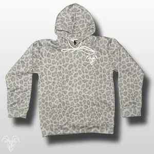 Goat Strength Dark Cheetah Hoodie – White-Washed Acid Cotton Sweatshirt - Pullover