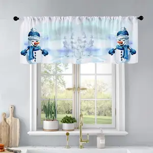 1Pc Christmas And New Year Printed Kitchen Curtains Cute Snowman In A Blue Cap And Sca Curtains Curtain Valance Living Room Bedroom Bathroom Home Decor 54X18 Inch