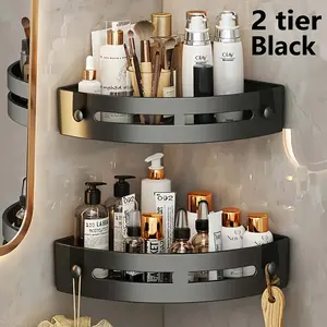 2-Pack Bathroom Corner Shelves No Drilling Required, Space-Saving Shower Rack, Durable Lightweight Storage Organizer for Small Bathrooms, Corner Shower Caddy