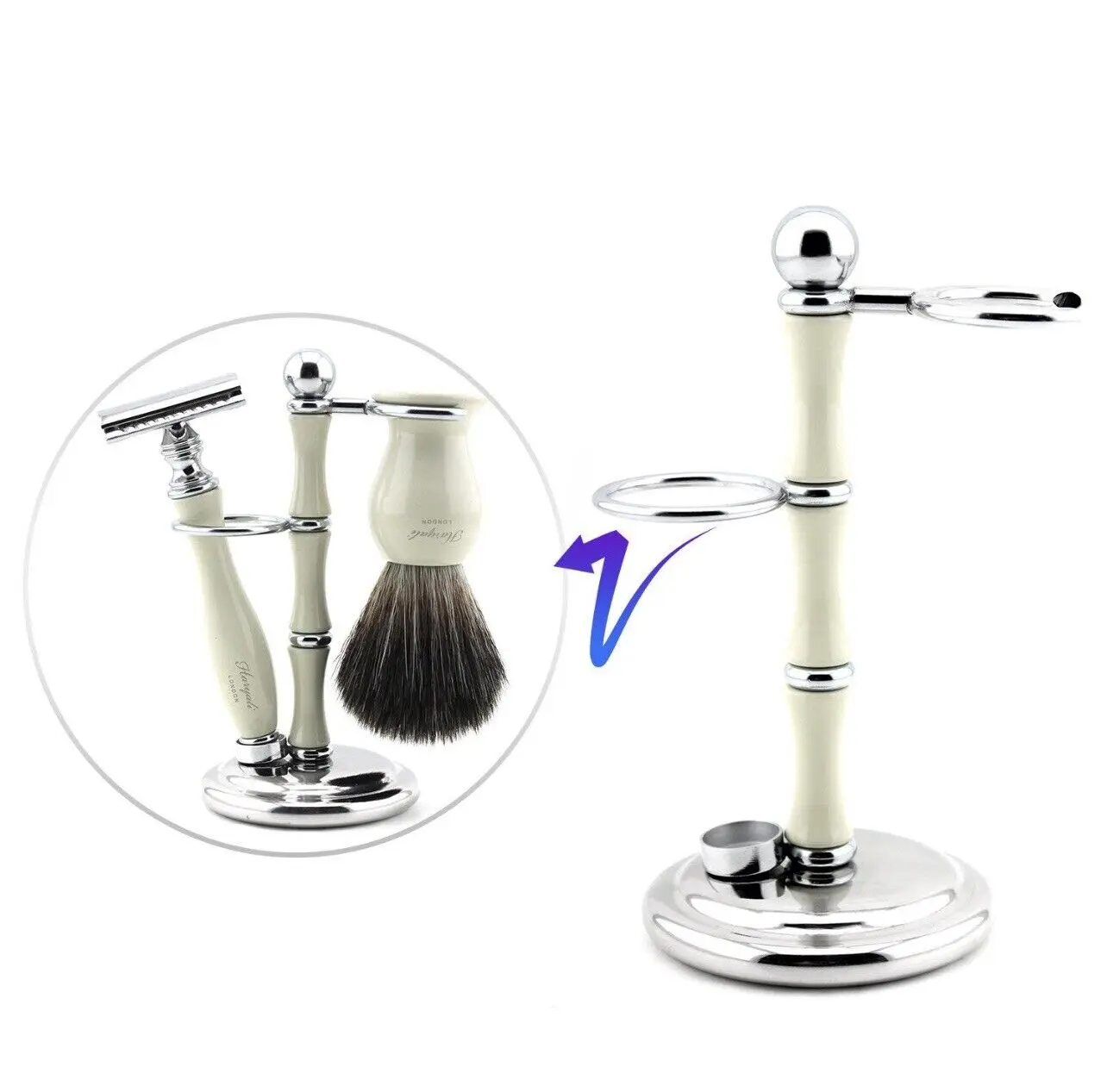 Ivory Safety Razor's Heavyweight Chrome STRAIGHT Razor Shaving Brush Stand Gift