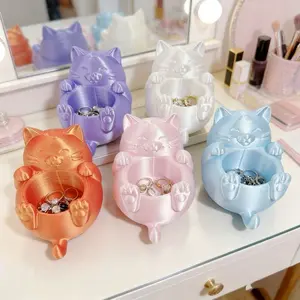Cute Lucky Cat Desktop Organizer Box, Creative Jewelry Box Home Decor, Ring Storage Solution, Stylish Desk Accessory