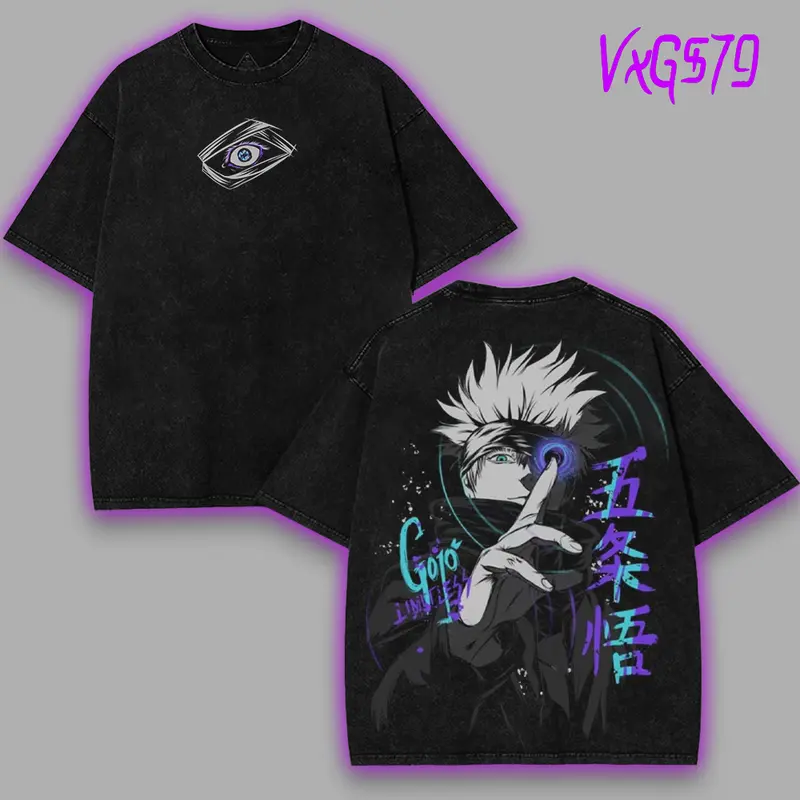Gojo Satoru The Strongest the honored one art blue line six eyes limitless  JJk Jujutsu Kaisen Anime Manga 2 sided Washed Tops Soft Menswear unisex merch