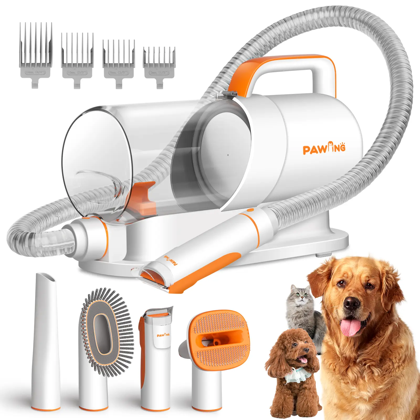 PAWING Pet Grooming Kit with Vacuum, All-in-1 Professional Deshedding Tools for Dogs & Cats - Low Noise Dogs Vacuum Cleaner with 2L Large Capacity Dus
