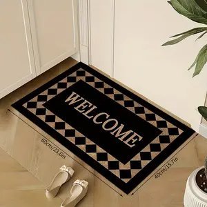 Harlequin Diamond Border Classic Welcome Bath Mat - Advanced Moisture Control Faux Diatomaceous Earth, Luxury 1000gsm Thickness, Non-Slip Rubber Backing Rug for Bathroom, Laundry Room Wood Floors