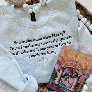 Wizard Chess Sweatshirt G180 - 8 oz 50% Cotton 50% Polyester Cozy Embroidered Design Pill Resistant Air Jet Yarn Pullover Harry Potter