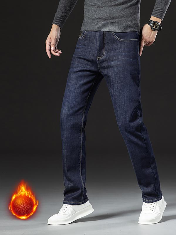 Men's Fleece-Lined Denim Jeans, Winter Casual Friday Loose Straight-Leg Warm Pants, Thickened Thermal Comfortable Men's Clothing