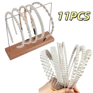 11pcs Elegant Imitation Pearl Ladies' Hair Bands, Exquisite and Shiny Luxury Headwear, Gentle and Elegant Headbands That Suit Both Formal Events and Daily Wear.