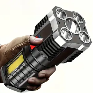 1-pack Rechargeable High Lumens Flashlight Portable Spotlight Outdoor Camping Light High Brightness COB Side Lamp Battery Display Four Lighting Modes Long Life