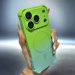 Silicon Customized Magnetic Suction Cellphone Case - Protective, Shockproof, Dual-Color, 4-Corner Anti-Drop Airbag, High-End Stylish Cover with Lens & Screen Protector, Compatible with 17/16/15/14 Smartphone Models, Mobile Tech Accessory Casing
