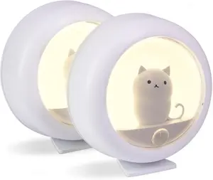 [New deal] - Cat Motion  Night Light, Cute Cat Magnetic LED Rechargeable Lamp with Dimmable, Portable Room Bedroom Bathroom Kitchen Wardrobe Stair Locker Wall Decor Lamp for Kid Teen(White x 2)