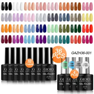 36 Pcs Gel Nail Polish Set 32 Pcs Soak Off UV Lamp Color Gel Nail Polish With 4 Pcs Base Top Coat Matt Glitter Top Coat Gel Polish Suitable All Season Manicure Design