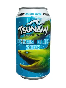 Tsunami Ocean Blue Zero Energy Drink 6-Pack 12 OZ Cans Plant-Based Caffeine Boost Natural Green Coffee Bean Extract for Daily Use & Special Occasions US