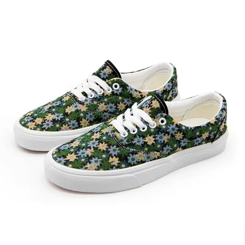 shoes to get Vintage Floral Geometric Print Canvas Skate Sneakers, Classic Low Top Casual Board Shoes, Multiple Large Sizes Street Footwear For Daily Outdoor Wear summer shoes penny items sale shoe collection