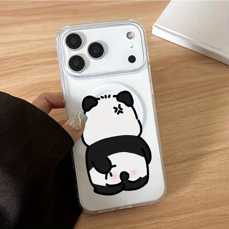 Magnetic Cute Panda Pattern Phone Case, Drop-Proof, Magnetic, Anti-Yellowing, Scratch-Resistant, Anti-Fingerprint, Heat-Dissipating Acrylic Transparent Phone Case, Compatible with iPhone 17 E Air Pro ProMax iPhone16 15 14 Plus 13 12 Mini 11 X XS XR
