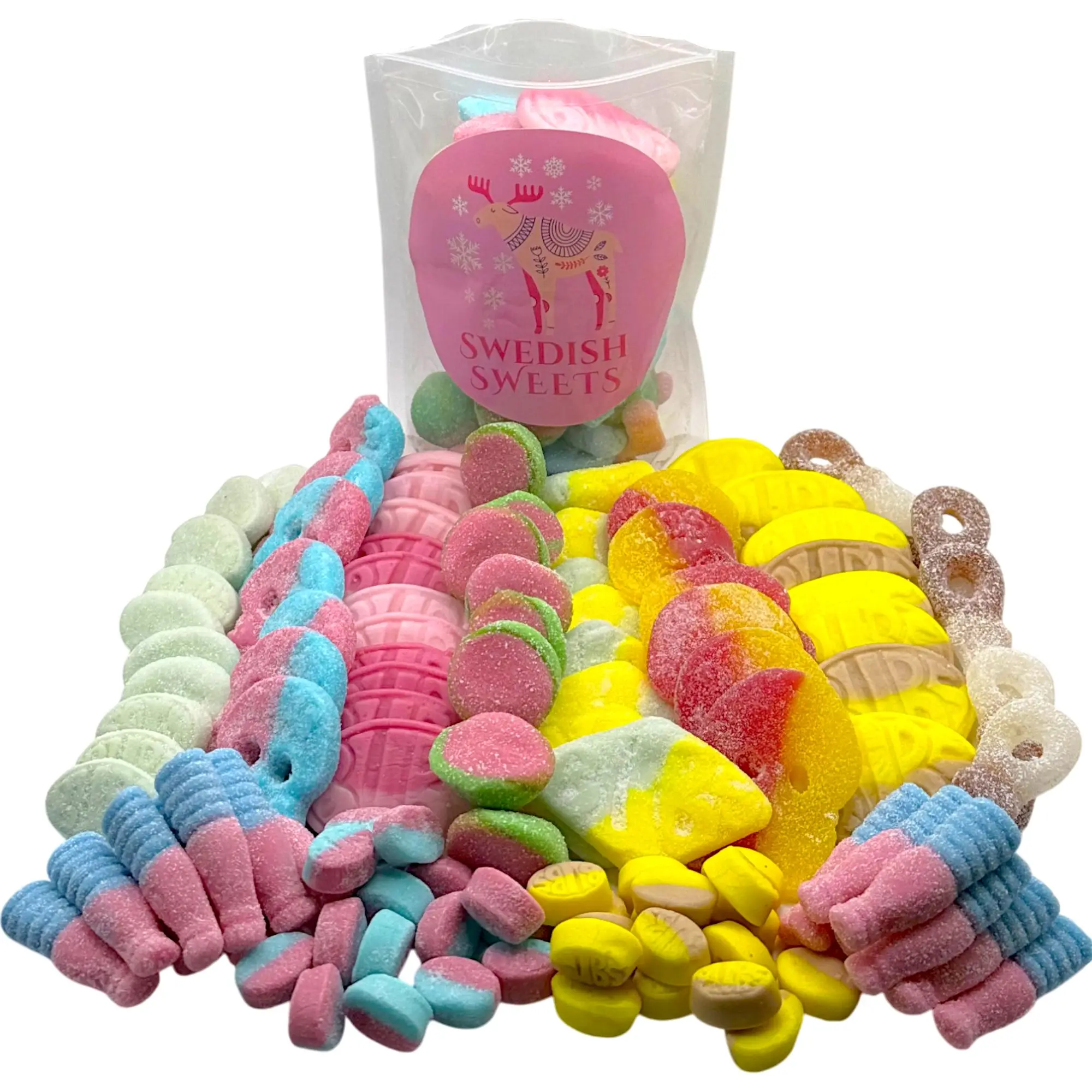 Pink & Blue Swedish Candy Mix with BUBS - 1/2 lb Snack Bonbon - Sweet & Sour, with Watermelon, Banana, Strawberry Blueberry, Lemon, Sugar