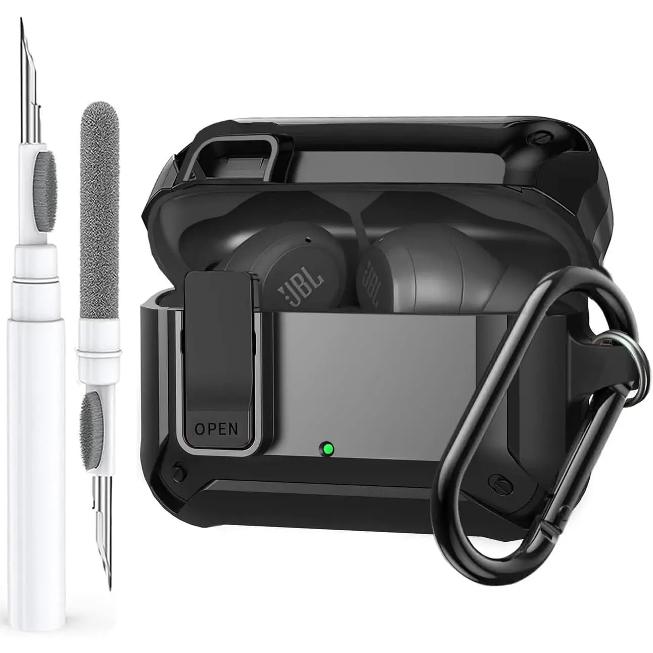 Full-Body Heavy Duty Protection Case Cover with Protector for JBL Vibe 200TWS/JBL Vibe Beam Earbuds Headset, Lock Clip, Audio Accessory Cleaning Kit, Cool Charging Accessory