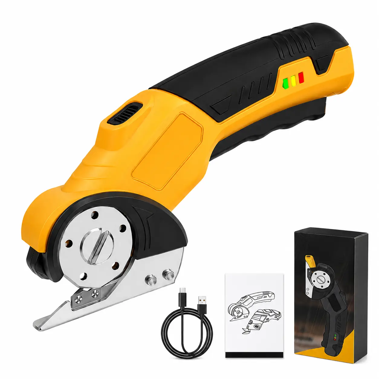 4.2V Cordless Electric Scissors, USB-C Rechargeable Fabric Cutter with Safety Lock & LED Light, Portable Rotary Cloth Cutter for Fabric, Leather, Cardboard, Carpet, Crafts & DIY Projects