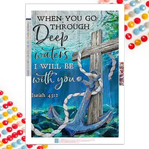 5D DIY Diamond Arts Colorful Painting Kit, Cross & Anchor Pattern Diamond Arts Colorful Painting without Frame, Handmade Craft Wall Decor, Diamond Painting Kits