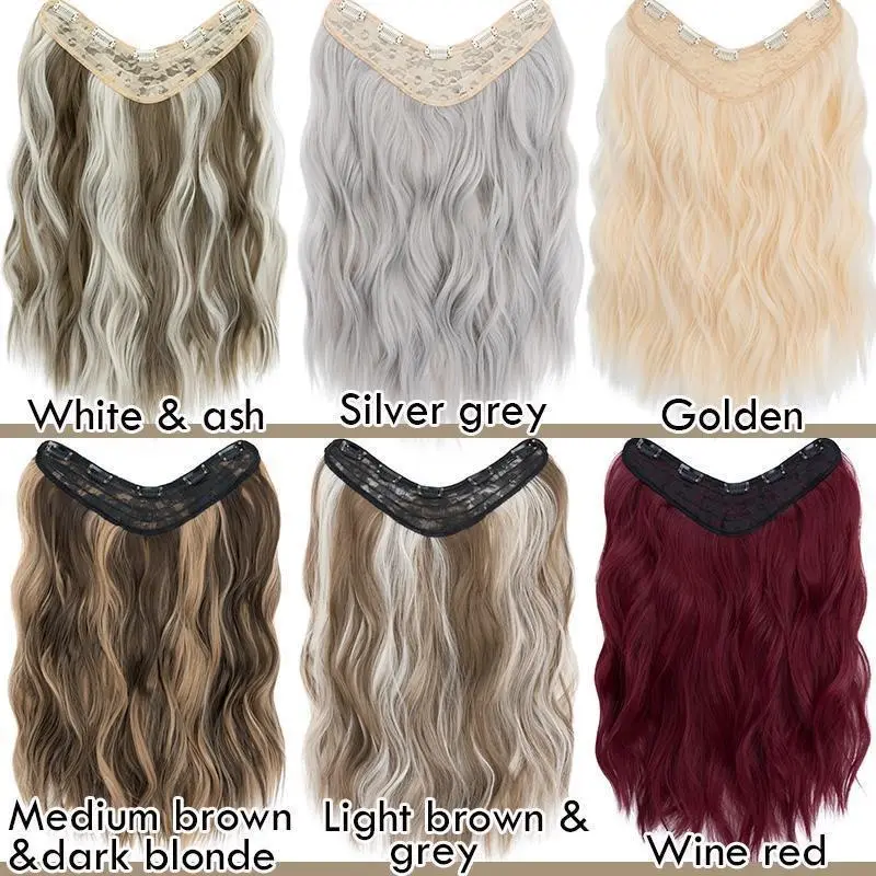 18" 45CM V-Shaped One Piece Clip In Hair Extensions Curly Wavy Hair With 5 Clips Synthetic Invisible Hairpieces For Women 18" 45CM V-Shaped One Piece Clip In Hair Extensions Curly Wavy Hair With 5 Clips Synthetic Invisible Hairpieces For Women