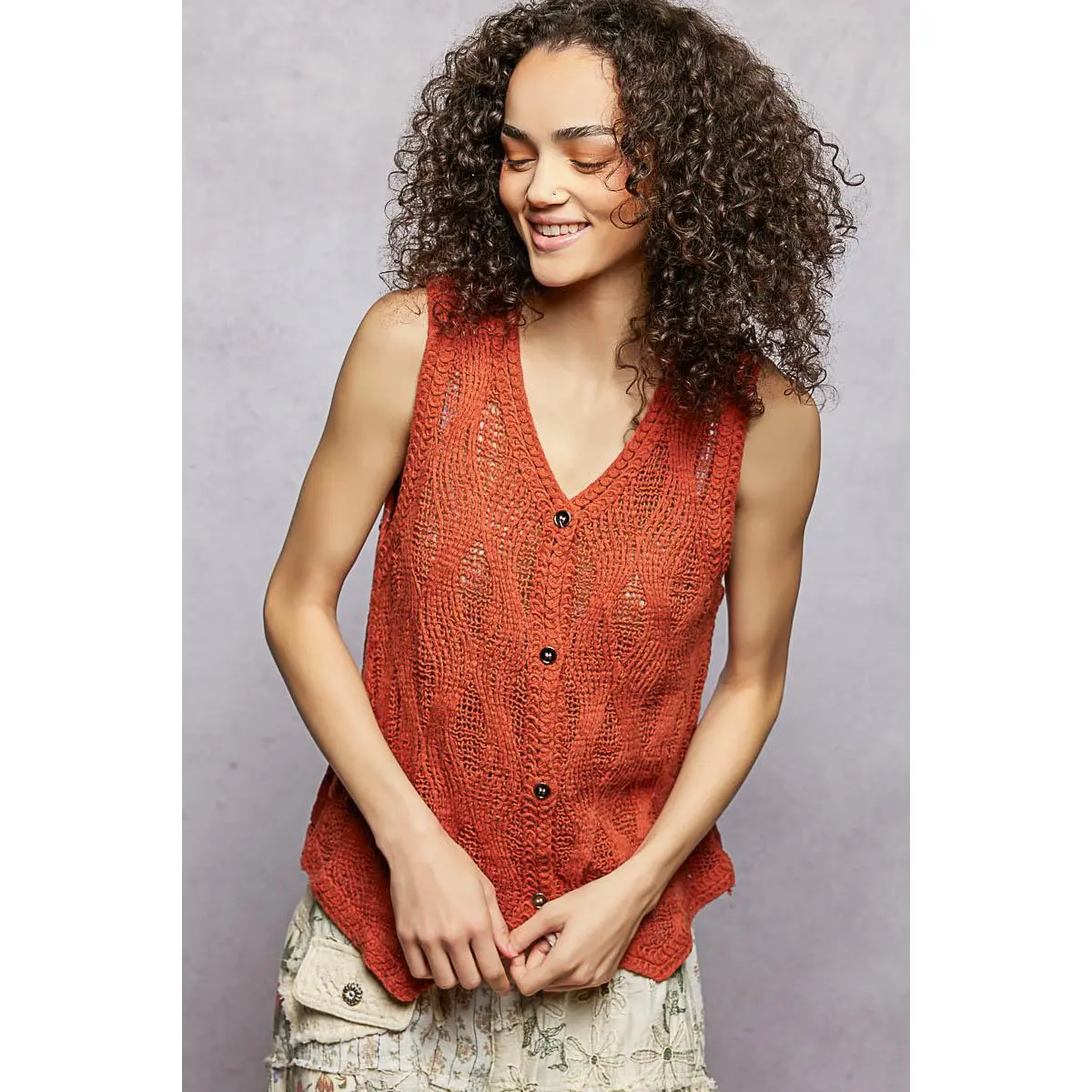 POL Button Down V-Neck Sweater Vest