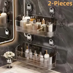Shower Caddy No Drill Wall Mounted Suction Cup Organizer Heavy Duty Plastic Storage Shelf for Bathroom Necessities Cosmetics Toiletries with Modern Simple Design Lightweight