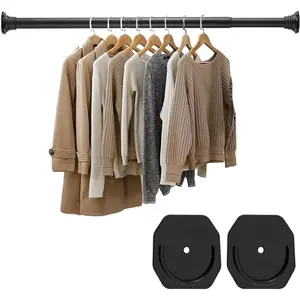 Closet Rod 30-64 Inches No Drilling Adjustable Hanging Bar Matte Black Clothes Rod Extender for Closet Bathroom Windows with Mounting Brackets Gift