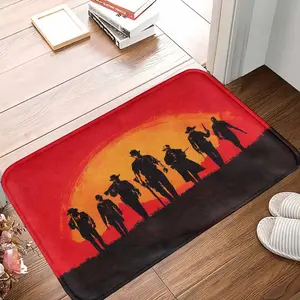 Red Dead Redemption 2 Western Cowboy Outlaw Silhouette Rug, Durable Decorative Mat, Arthur Morgan Gang Sunset Art Non-Slip Soft Floor Mat for Gamer Room, Man Cave, Bathroom Gift summerwins summerwins