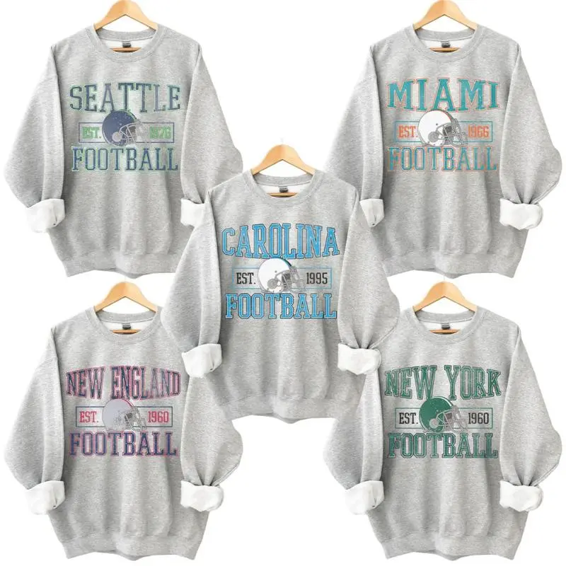 Vintage All Team Football ASH GREY Crewneck Sweatshirt, Hometown Football Game Day Pullover, Vintage Football Throwback Graphic, Gift For Fans