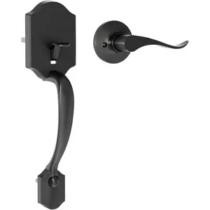 Black Front Door Handle No Lock, Exterior Door Handles with Passage Lever, Entry Door Handle Reversible for Left & Right