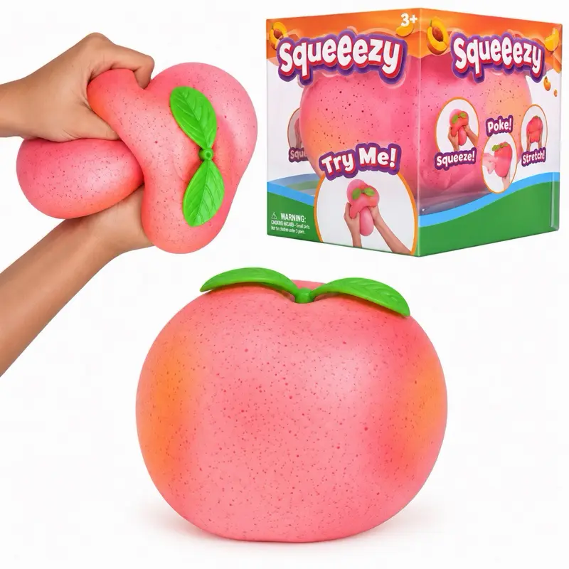 100% Authentic Squeeezy Giant Peach Squishy Stress Ball – 5” Jumbo Soft Squeeze Toy, Stretchy Sensory Fidget Toy, Slow Rising Peach Squishy for Kids & Adults, Stress Relief Desk Toy & Gift
