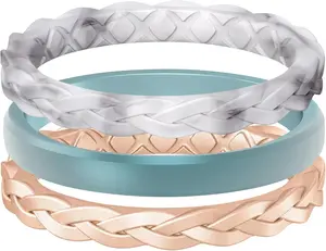 Women's Wedding Bands, Silicone Thin and Stackable Rubber Engagement Ring, Variety Multipack With Breathable Grooves Workout Accessories