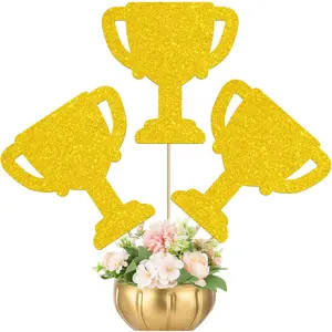 Trophy Centerpiece Sticks  Party Decorations  Trophy Sign Table Toppers 12 count  Glitter Championship Trophy Tbale Decor for 1st Birthday  Play Theme Party Supplies