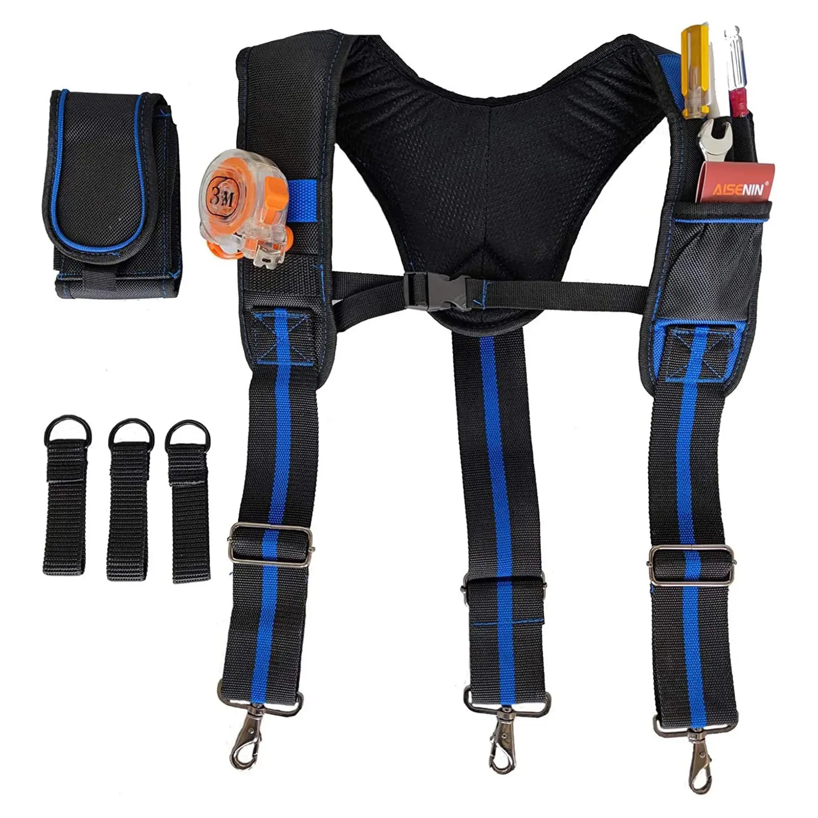 AISENIN Safety Y-Shaped Weight Support Tool Belt Suspenders for Handyman, Work Professionals (Carpenter, Plumber), Durable, Adjustable, Portable with Comfort Padding, Blue