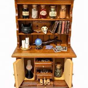 Miniature Witch Apothecary Cabinet Vintage Eye Spooky Shelf for Haunted Doll House & Toy Figures Candle Gift Home Decor Room Ornament Unique Eerie Addition with Various Shelves and Compartments Handmade with Care