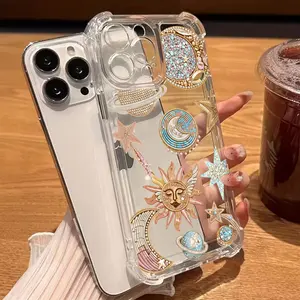 Transparent phone case with designs featuring the sun, moon, stars, and planets. Suitable for iPhone 17/16/15/14/13/12/Pro/ProMax/Plus/X/XS/XA MAX series, birthday gifts, holiday gifts, couple phone cases