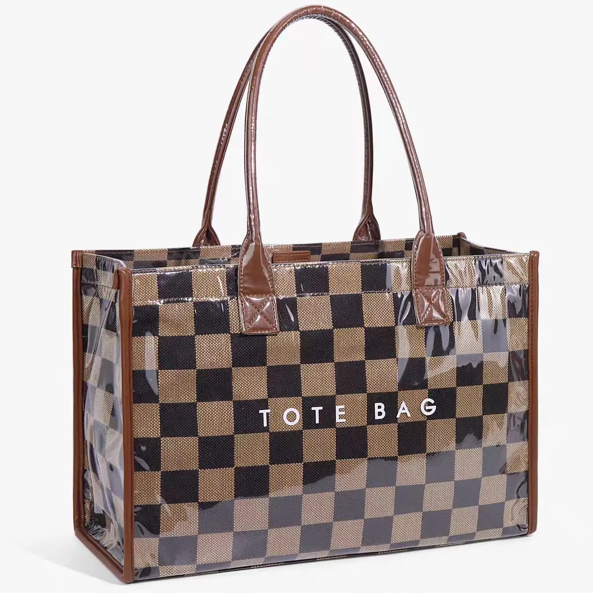 Oversized Checkerboard Tote Bag Waterproof Canvas Shoulder Bag, Large Capacity Work Travel Grocery Shopping Handbag for Women
