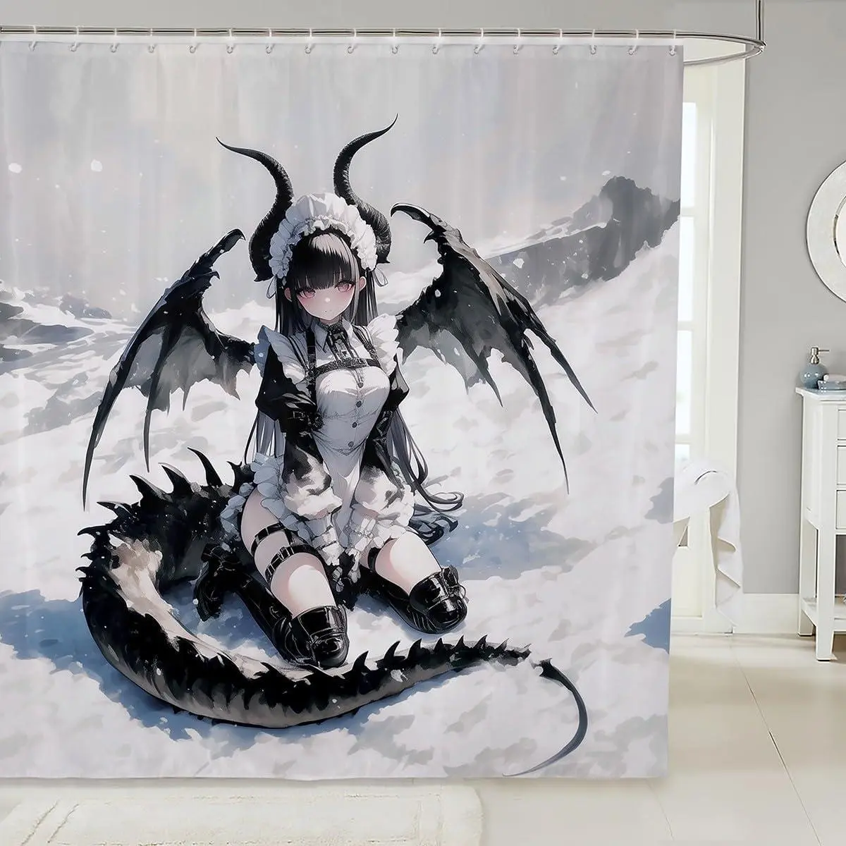 Feelyou Washable Anime Girl Shower Curtain - Fun, Printed Design Fantasy Character-Themed Whimsical Decoration Curtain, Japanese Sci-Fi Digital Printing Fabric Bath Accessory for Bathtubs, Stalls, Whimsical Decoration Curtains