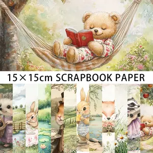 24PCS Warm Animal Afternoon Tea Theme Scrapbook Paper Pad, 5.9*5.9inch Single-Sided Cute Rabbit, Fox, Hedgehog Pattern Scrapbooking Paper, Perfect for Bullet Diary, Trash Magazine, Greeting Card, Background, Photo Album and Handicrafts